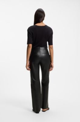 Regular-fit trousers in nappa leather, Black
