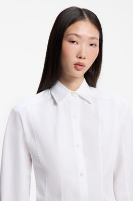 Slim-fit cotton blouse, White