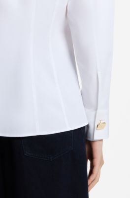 Slim-fit cotton blouse, White