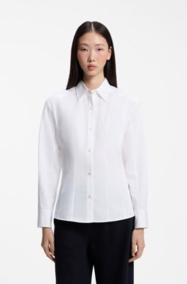 Slim-fit cotton blouse, White