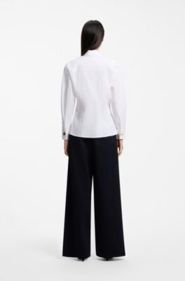 Slim-fit cotton blouse, White