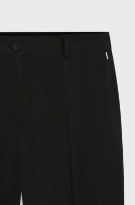Cropped tapered-fit trousers in stretch cotton, Black