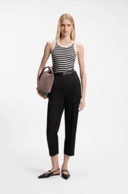 Cropped tapered-fit trousers in stretch cotton, Black