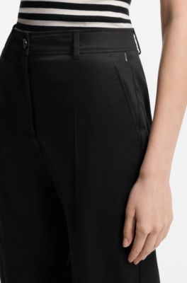 Cropped tapered-fit trousers in stretch cotton, Black