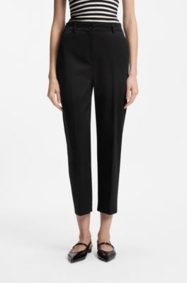 Cropped tapered-fit trousers in stretch cotton, Black