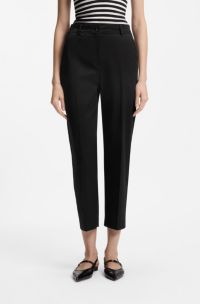 Pantalon Tapered court en coton stretch, Noir