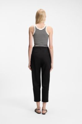 Cropped tapered-fit trousers in stretch cotton, Black