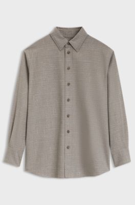 Textured virgin wool-blend relaxed-fit overshirt, Beige Patterned