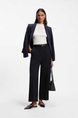 Regular-fit straight-leg trousers in Japanese crepe, Dark Blue