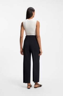 Regular-fit straight-leg trousers in Japanese crepe, Dark Blue