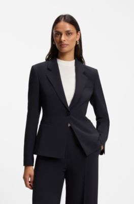 Slim-fit blazer in Japanese stretch crepe, Dark Blue