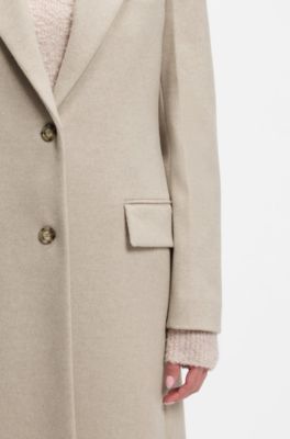 Einreihiger eleganter Mantel aus Wolle, Hellbeige