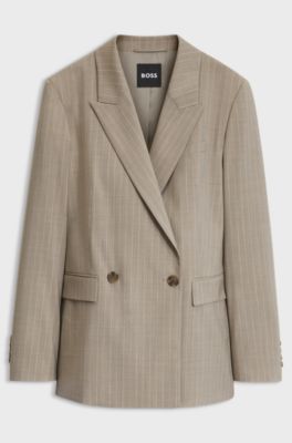 Double-breasted relaxed-fit blazer in pinstripe virgin wool, Patterned