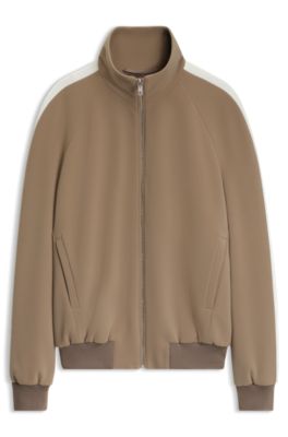 Bomber-style blazer in stretch crepe fabric, Brown