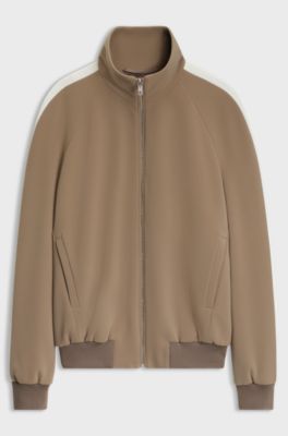 Bomber-style blazer in stretch crepe fabric, Brown