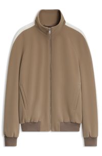 Bomber-style blazer in stretch crepe fabric, Brown