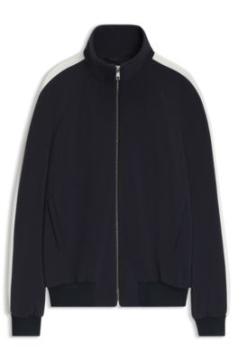 Bomber-style blazer in stretch crepe fabric, Dark Blue