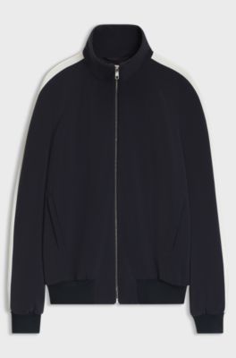 Bomber-style blazer in stretch crepe fabric, Dark Blue