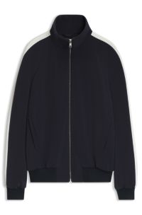 Bomber-style blazer in stretch crepe fabric, Dark Blue