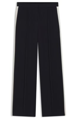 Relaxed-fit wide-leg trousers in stretch crepe, Dark Blue