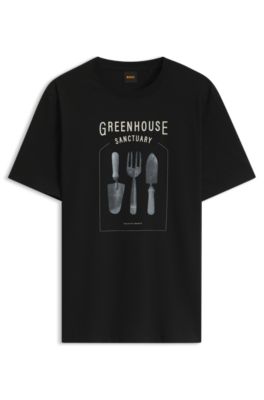 Relaxed-fit T-shirt in cotton with chest artwork, Black