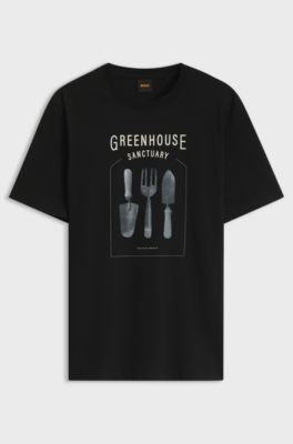 Relaxed-fit T-shirt in cotton with chest artwork, Black