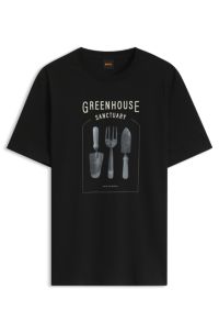 Relaxed-fit T-shirt in cotton with chest artwork, Black