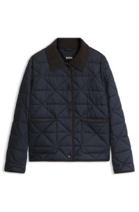 Diamond-quilted jacket with corduroy details, Dark Blue