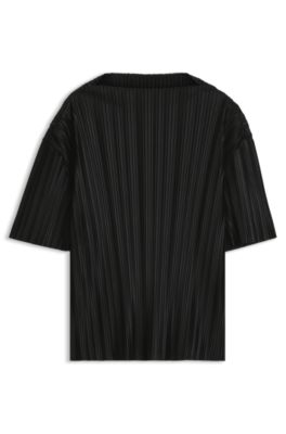 Pliss&eacute; top, Black