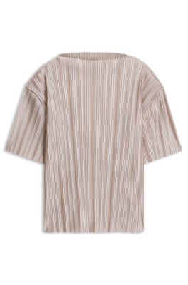 Pliss&eacute; top, Light Beige