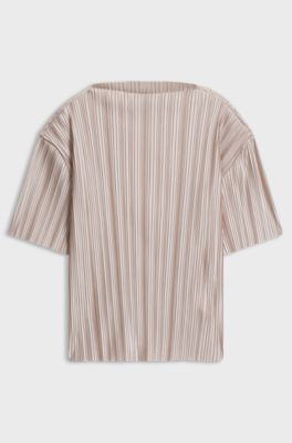 Pliss&eacute; top, Light Beige