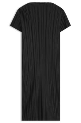 Slim-fit dress in textured pliss&eacute; jersey, Black