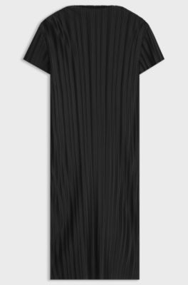 Slim-fit dress in textured pliss&eacute; jersey, Black