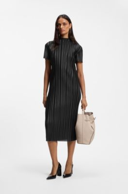 Slim-fit dress in textured pliss&eacute; jersey, Black