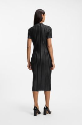 Slim-fit dress in textured pliss&eacute; jersey, Black