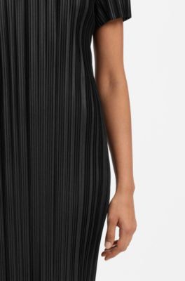Slim-fit dress in textured pliss&eacute; jersey, Black