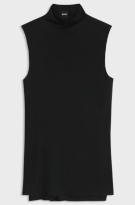 Soft micro modal jersey top with stand collar, Black