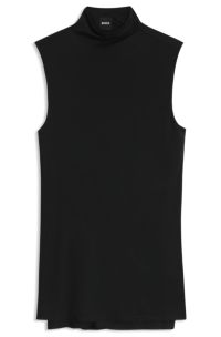Top de cuello subido en punto de micromodal suave, Negro