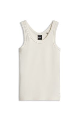 Stretch-cotton ribbed top with Double B logo, Natural