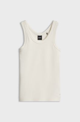 Stretch-cotton ribbed top with Double B logo, Natural