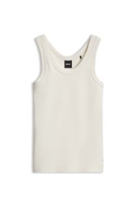 Stretch-cotton ribbed top with Double B logo, Natural