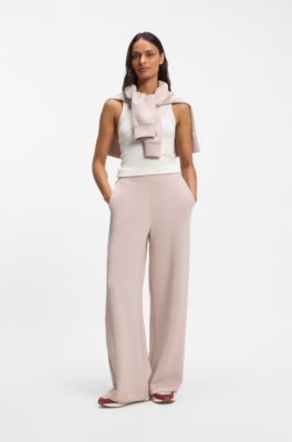 Stretch-cotton ribbed top with Double B logo, Natural