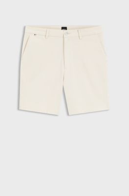 Modern-fit shorts in overdyed stretch-cotton twill, Natural