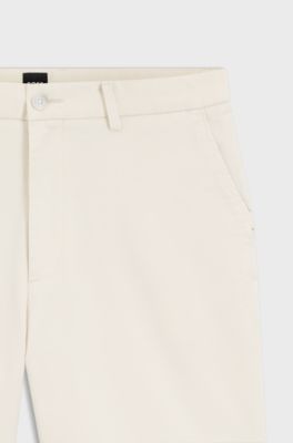 Modern-fit shorts in overdyed stretch-cotton twill, Natural