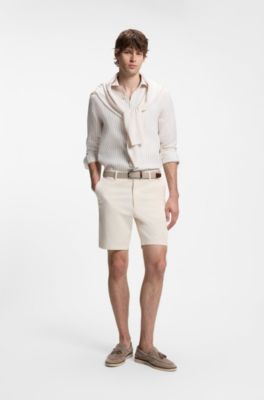 Shorts modern fit in twill di cotone elasticizzato sovratinto, Colore neutro