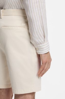 Modern-fit shorts in overdyed stretch-cotton twill, Natural