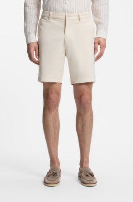 Modern-fit shorts in overdyed stretch-cotton twill, Natural