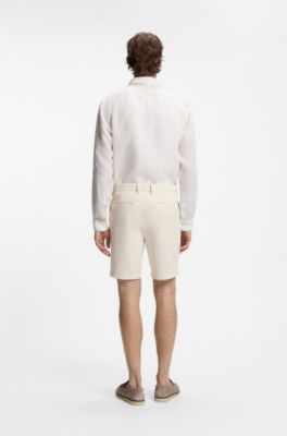 Shorts modern fit in twill di cotone elasticizzato sovratinto, Colore neutro