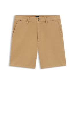 Modern-fit shorts in overdyed stretch-cotton twill, Beige