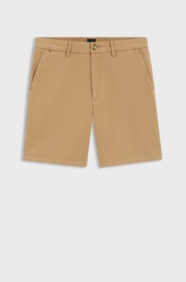Shorts modern fit in twill di cotone elasticizzato sovratinto, Beige